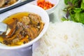 Bun Cha with grilled pork, rice noodles, vegetable and soup in vietnamese cuisine and street foods.