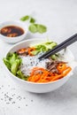 Bun cha salad bowl. Vietnamese rice noodle with beef and chilli