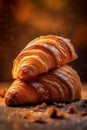 morning bakery croissant france background table cup background bokeh drink breakfast food. Generative AI.