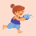 Bun hair girl splashing water