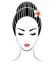 Bun hair style icon, logo women face Royalty Free Stock Photo