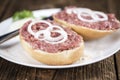 Bun with Mett (German cuisine; selective focus) Royalty Free Stock Photo