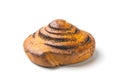 Bun with poppy seeds on a white background close-up. isolate