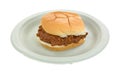 Bun pork and barbecue sauce sandwich on paper plate