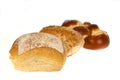 Bun and Pretzel,isolated on white Royalty Free Stock Photo