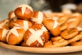 Bun roll pretzel salty food bakery basket german breakfast Royalty Free Stock Photo