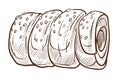 Bun or roll with sesame isolated sketch bakery product