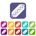 Bun and sausage icons set flat Royalty Free Stock Photo