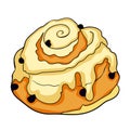 Bun is a sweet raisin and icing. vector illustration