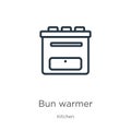 Bun warmer icon. Thin linear bun warmer outline icon isolated on white background from kitchen collection. Line vector bun warmer