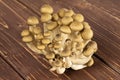 Buna shimeji mushroom on brown wood Royalty Free Stock Photo