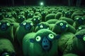 Bunch of alien creature Sheep are in a field with a green light, AI Generated