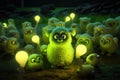 Bunch of alien creature Sheep are in a field with a green light, AI Generated