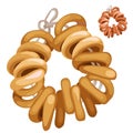 Bunch of bagels on a rope. Vector food isolated