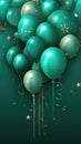 Bunch Of Balloons Emerald Green Birth Day Celebration Greeting Card Design. Generative AI