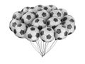 Bunch balloons in a form soccer balls with white and black segment. Big football feast, holiday