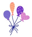 Bunch of balloons. Helium air balloon for birthday and party. Flying cartoon ballon with rope. Flat icon for celebrate and Royalty Free Stock Photo