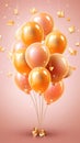 Bunch Of Balloons Peachy Orange Birth Day Celebration Greeting Card Design. Generative AI