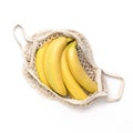 Bunch of bananas in gritted bag isolated on white background Royalty Free Stock Photo