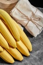 Bunch bananas isolated on grey white background A bunch of bananas on a gray background. Royalty Free Stock Photo