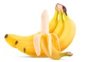 Bunch of bananas and Ripe peeled banana