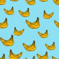 Bunch of bananas seamless pattern. Royalty Free Stock Photo