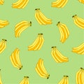 Bunch bananas seamless pattern on a green background.