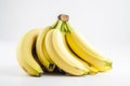 A bunch of bananas, white background.