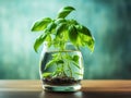 a bunch of basil in a vase of water to keep it fresh and regrow later. Royalty Free Stock Photo