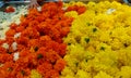 Beautiful Yellow and Orange color marigold flowers for garland preparation Royalty Free Stock Photo