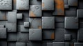 A bunch of black and orange cubes on a wall, grunge dark digital stone wallpaper background. Royalty Free Stock Photo