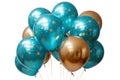 Bunch of blue and gold party balloons on white background Royalty Free Stock Photo