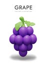 Bunch of blue grapes in vertical position. 3D illustration in children style Royalty Free Stock Photo