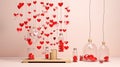 A bunch of bottles with hearts hanging from them, AI