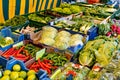 Bunch of boxes filled with lots of different types of fruits and vegetables Royalty Free Stock Photo