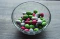 Bunch of bright candy in bowl Royalty Free Stock Photo