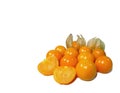 Bunch of bright yellow ripe Cape Gooseberries, on white background Royalty Free Stock Photo