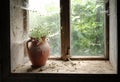 Rustic still life with wild flowers in brown clay jug Royalty Free Stock Photo