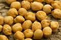 Bunch of chickpeas on the old wooden background