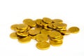 Bunch of chocolate gold coins on white background Royalty Free Stock Photo
