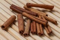 cinnamon sticks on a bamboo tray Royalty Free Stock Photo