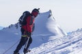 a bunch of climbers in the mountains. Climbing and mountaineering sport. Teamwork concept.