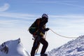 a bunch of climbers in the mountains. Climbing and mountaineering sport. Teamwork concept.