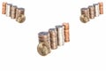 A bunch of coins on a white background Royalty Free Stock Photo