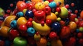 A bunch of colorful apples and other fruits are piled on top eachother, AI