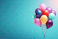 Bunch of colorful balloons on blue background. 3D Rendering, Bunch of bright balloons and space for text against color background