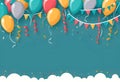 a bunch of colorful balloons and confetti with a banner for happy birthday celeberation Royalty Free Stock Photo