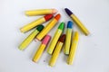 Bunch of colorful crayons for kids on white background top view Royalty Free Stock Photo