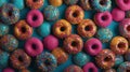 a bunch of colorful donuts with sprinkles on them are arranged on a blue surface and are ready to be eaten or eaten