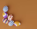 Bunch of colorful eggs on a beige Easter background 3D Rendering. Pile of birght and colorful Easter Eggs - 3d render. Easter